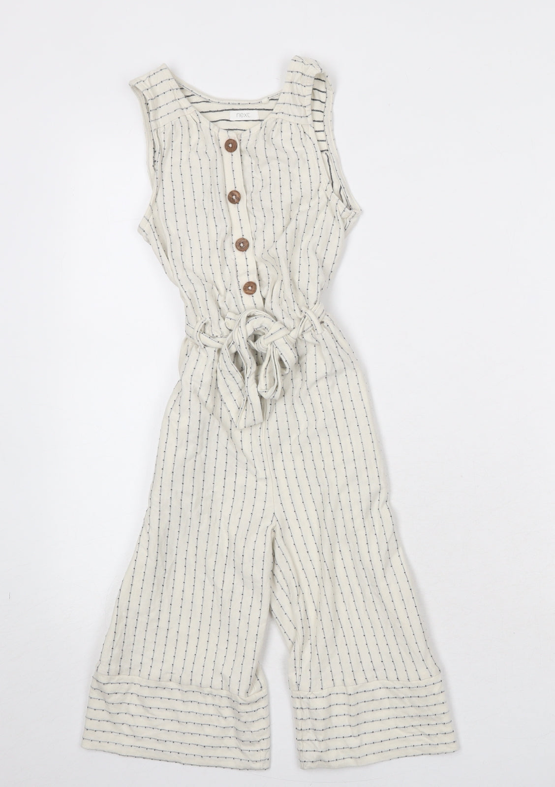 NEXT Girls Beige Striped 100% Cotton Jumpsuit One-Piece Size 7 Years Button
