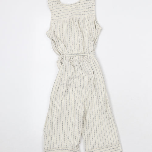 NEXT Girls Beige Striped 100% Cotton Jumpsuit One-Piece Size 7 Years Button