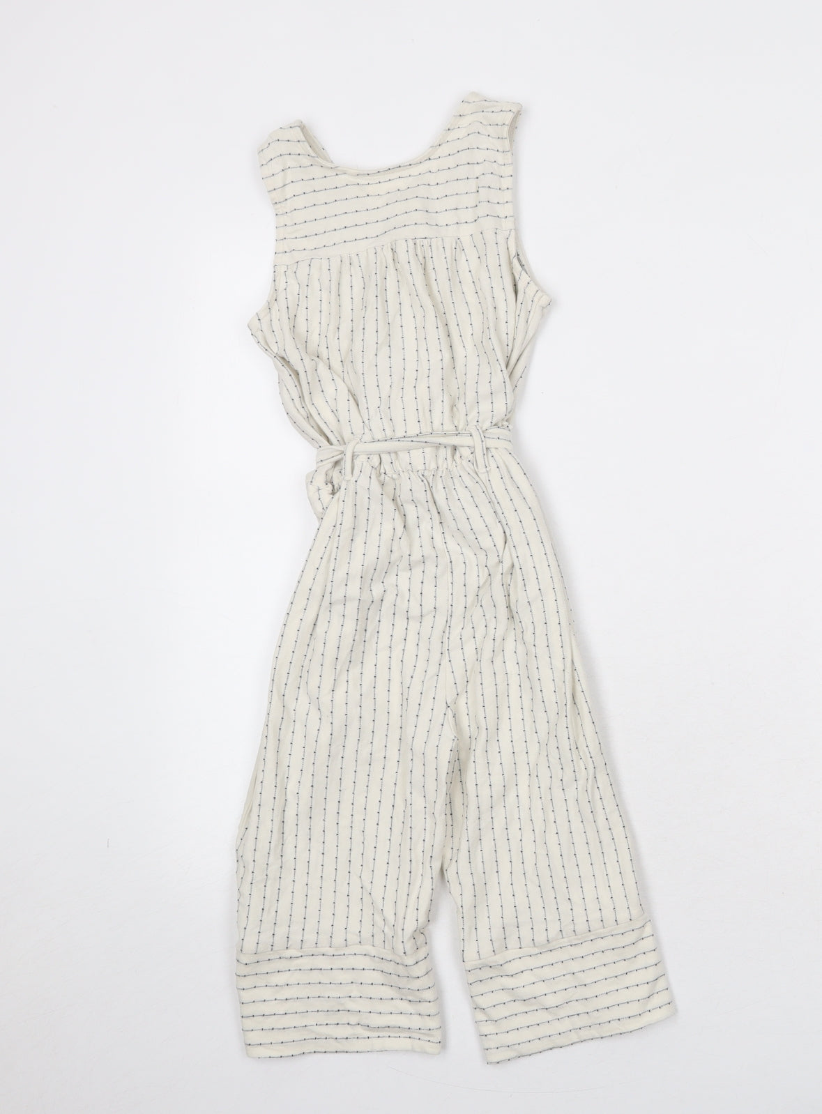NEXT Girls Beige Striped 100% Cotton Jumpsuit One-Piece Size 7 Years Button