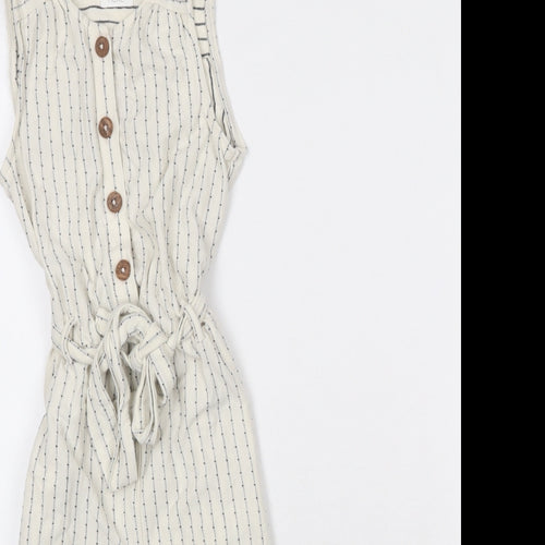 NEXT Girls Beige Striped 100% Cotton Jumpsuit One-Piece Size 7 Years Button