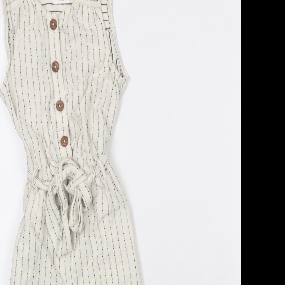 NEXT Girls Beige Striped 100% Cotton Jumpsuit One-Piece Size 7 Years Button