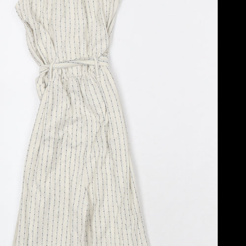 NEXT Girls Beige Striped 100% Cotton Jumpsuit One-Piece Size 7 Years Button