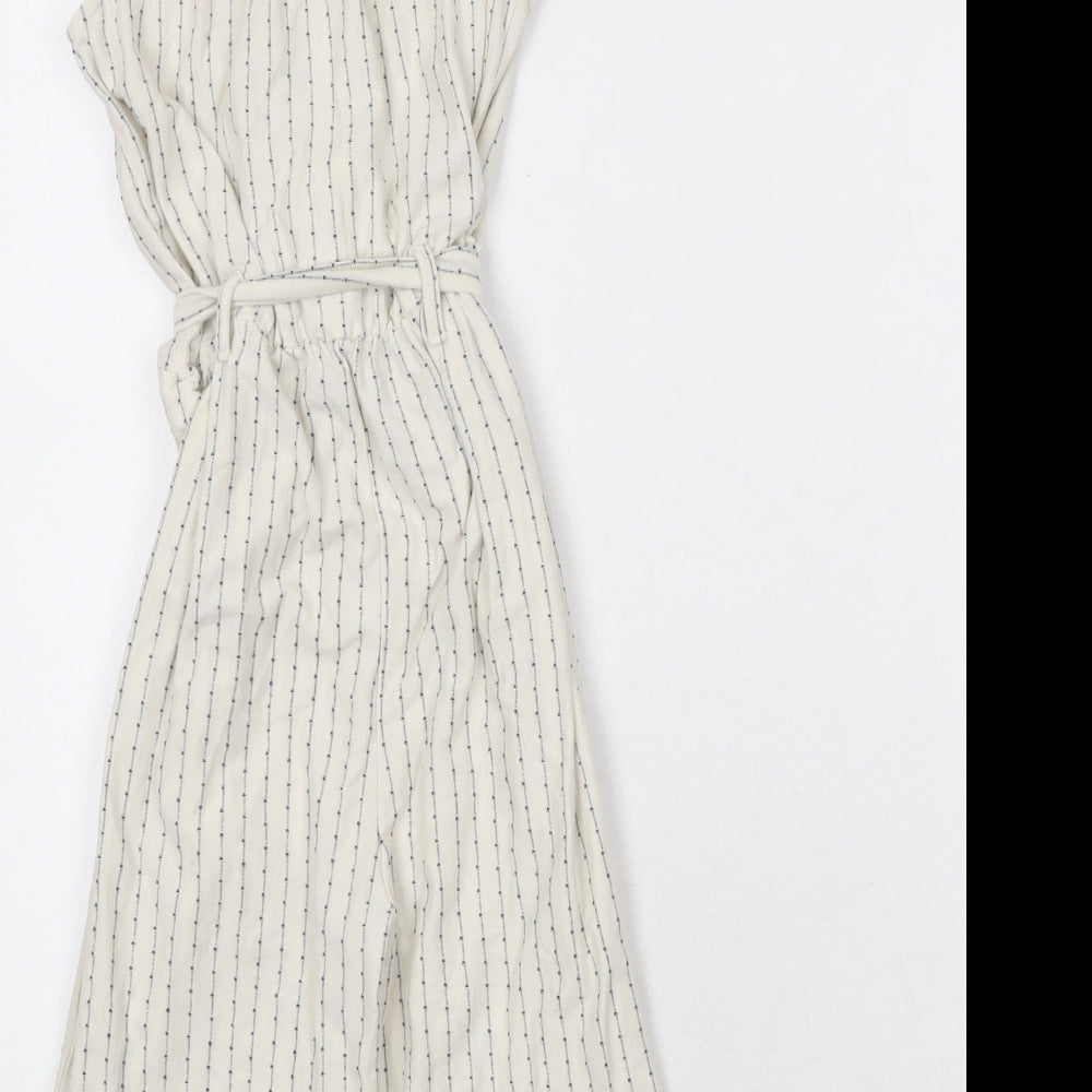 NEXT Girls Beige Striped 100% Cotton Jumpsuit One-Piece Size 7 Years Button