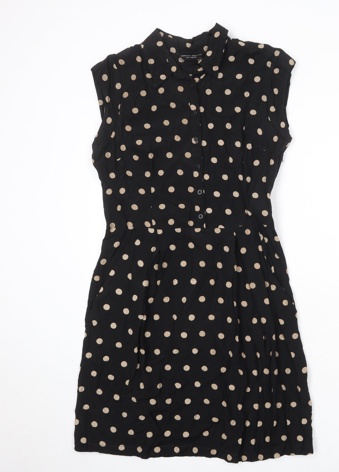 Dorothy Perkins Womens Black Polka Dot Viscose Shirt Dress Size 14 Collared Zip