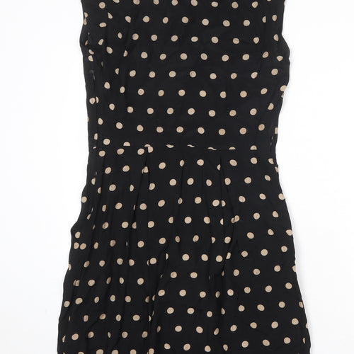 Dorothy Perkins Womens Black Polka Dot Viscose Shirt Dress Size 14 Collared Zip