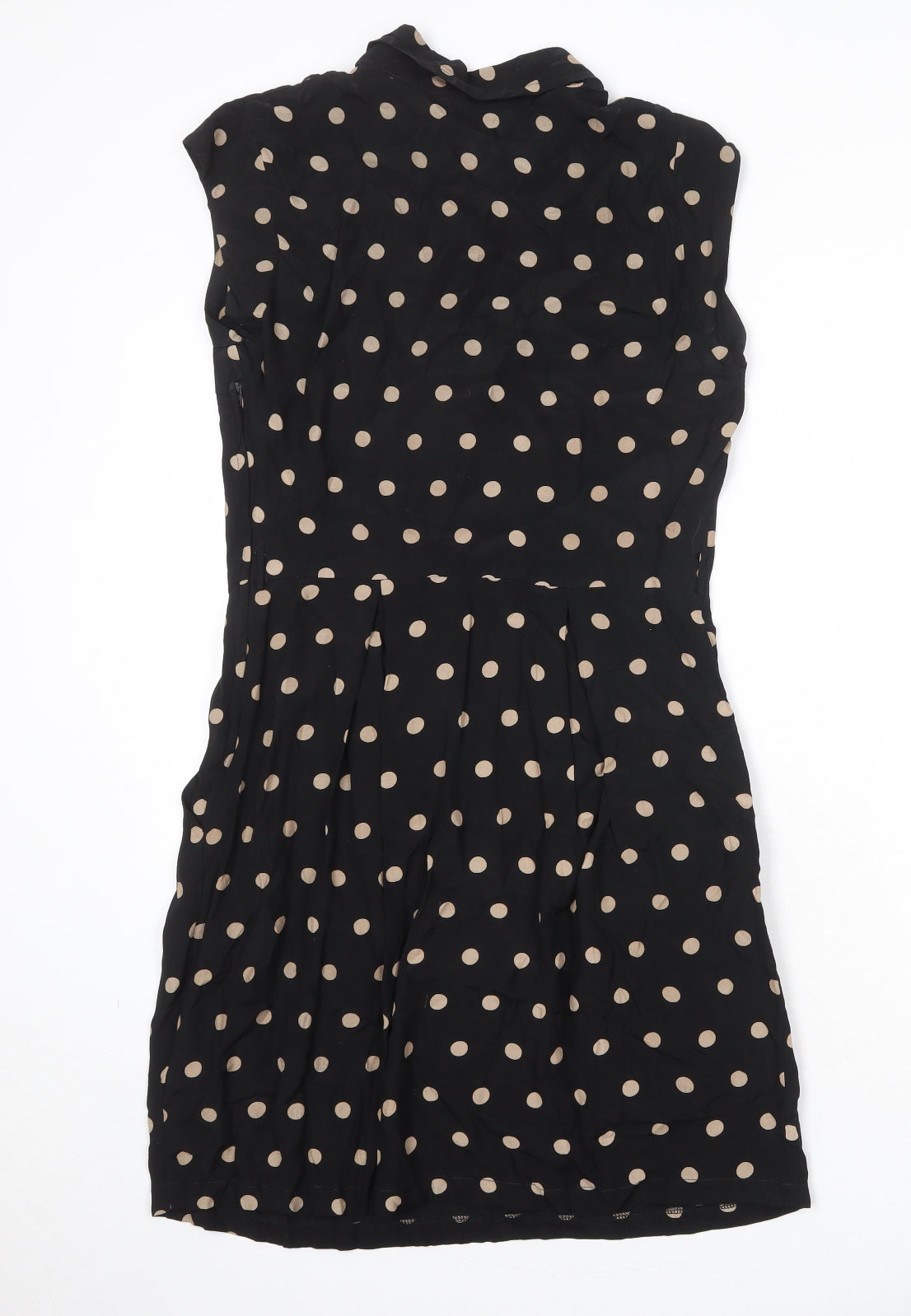 Dorothy Perkins Womens Black Polka Dot Viscose Shirt Dress Size 14 Collared Zip