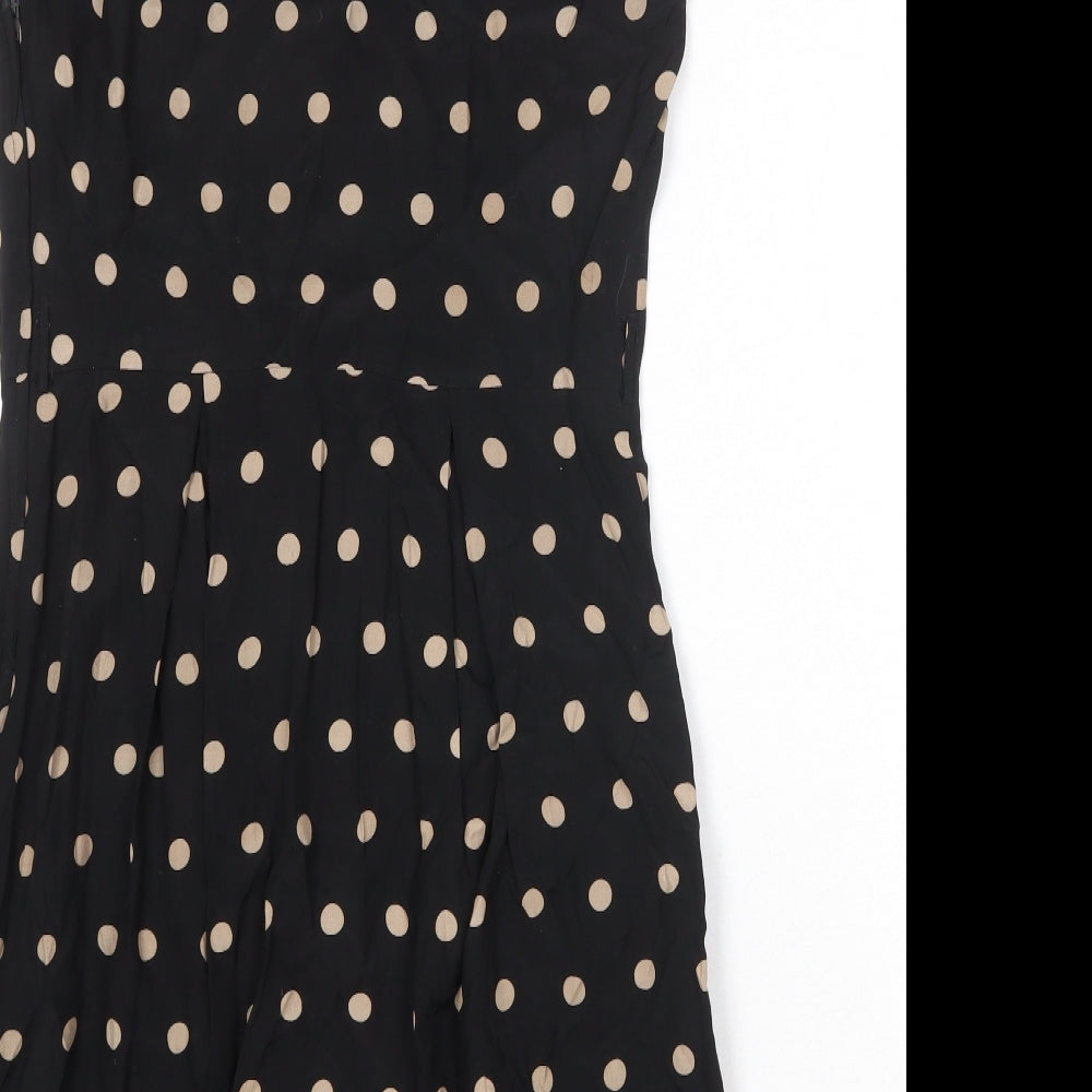 Dorothy Perkins Womens Black Polka Dot Viscose Shirt Dress Size 14 Collared Zip