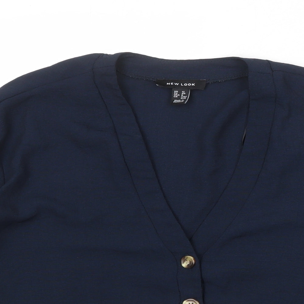 New Look Womens Blue Polyester Basic Button-Up Size 12 V-Neck