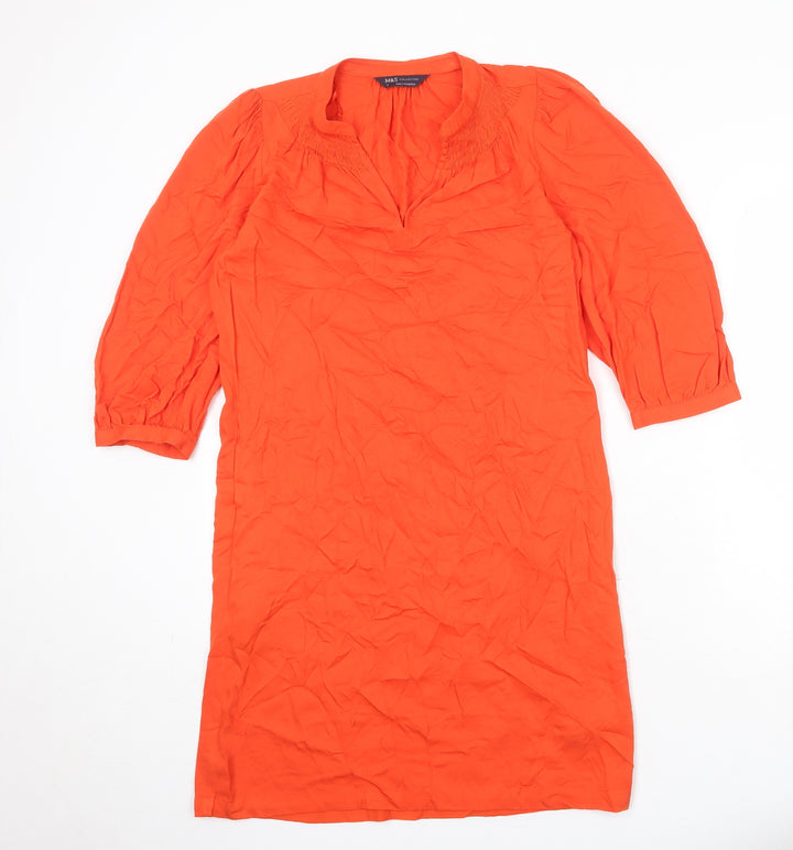 Marks and Spencer Womens Orange Viscose A-Line Size 6 V-Neck Pullover