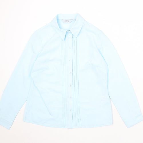 EWM Womens Blue Polyester Basic Button-Up Size 10 Collared