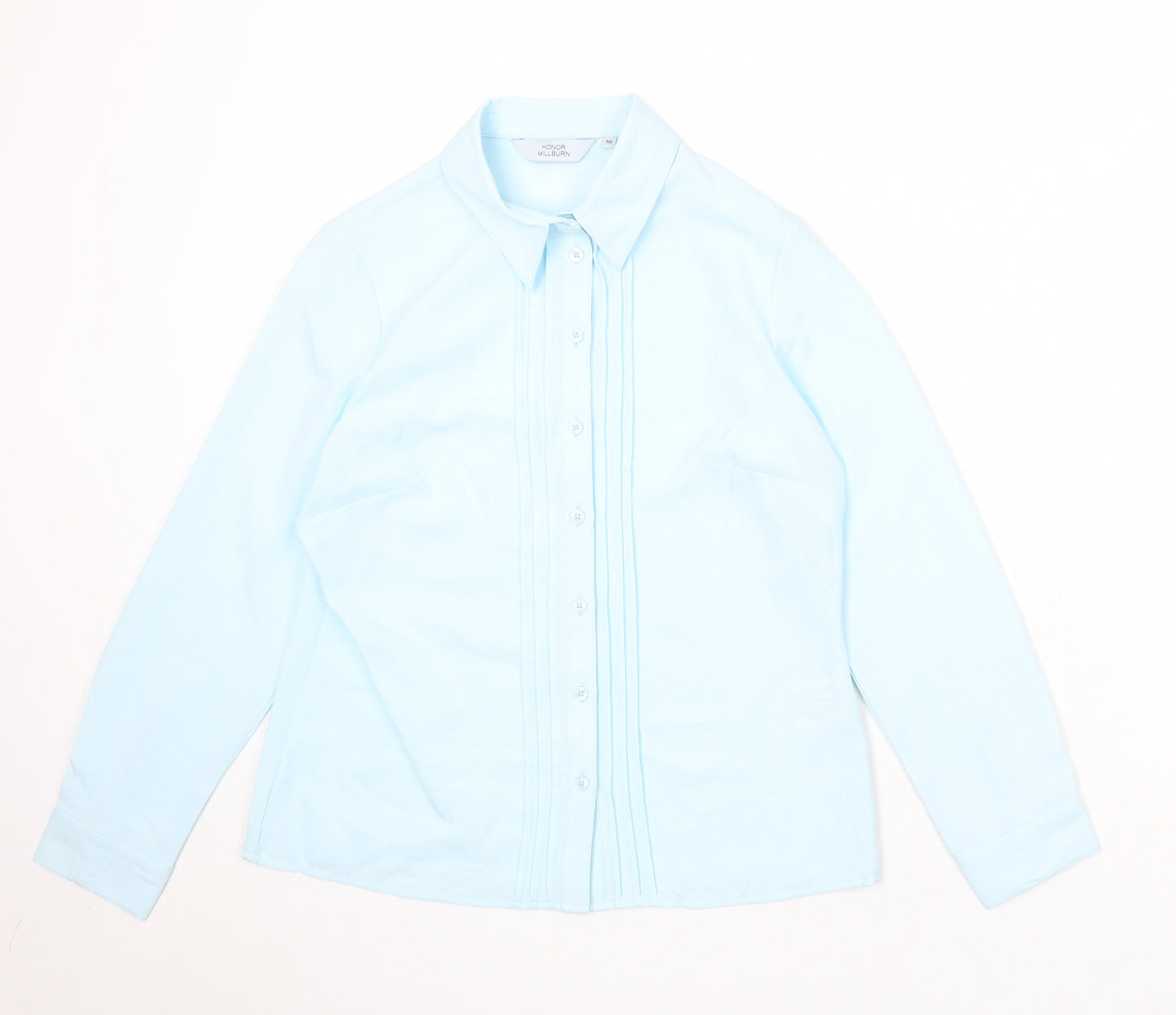 EWM Womens Blue Polyester Basic Button-Up Size 10 Collared