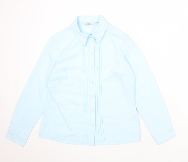 EWM Womens Blue Polyester Basic Button-Up Size 10 Collared