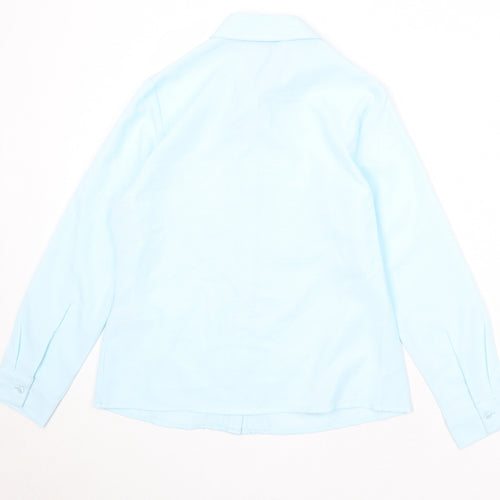 EWM Womens Blue Polyester Basic Button-Up Size 10 Collared