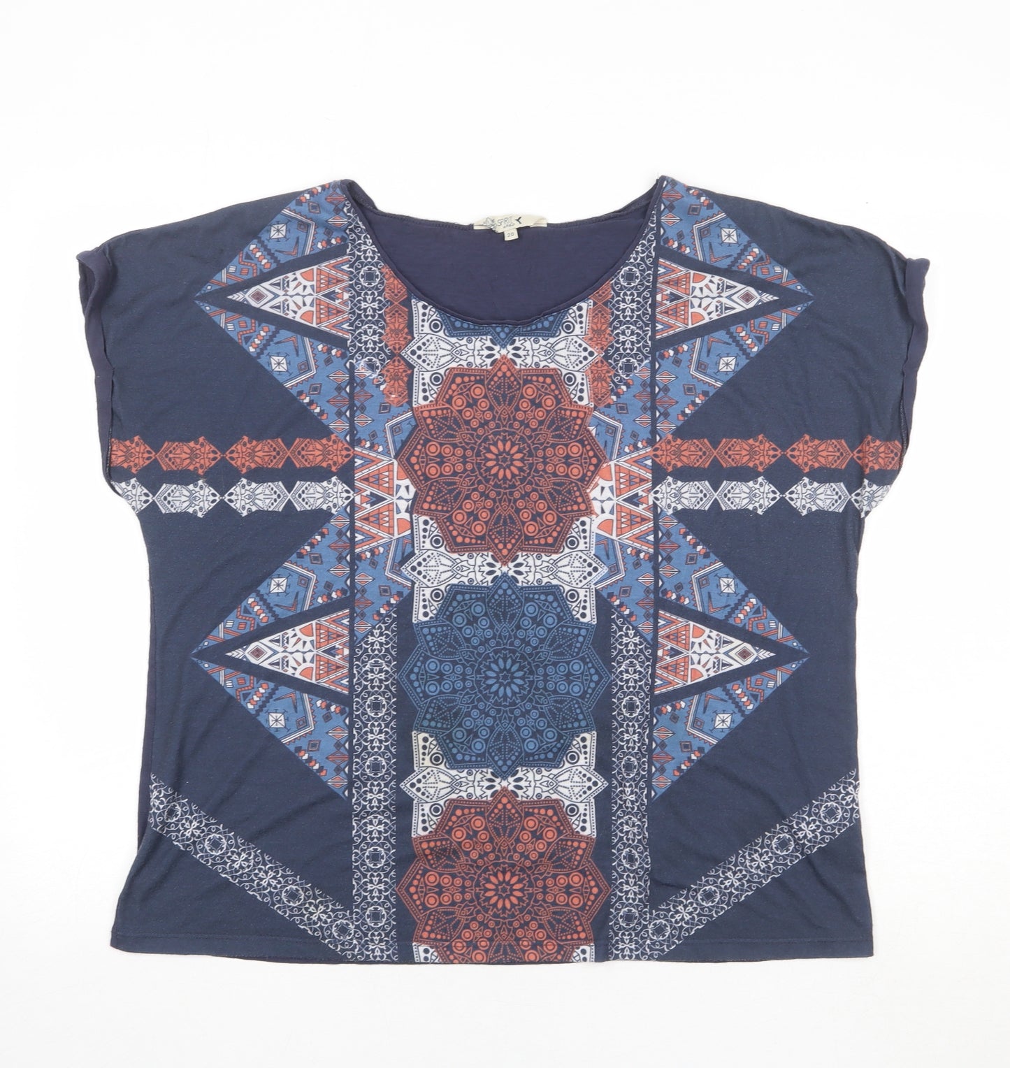 M&Co Womens Blue Geometric Polyester Basic T-Shirt Size 20 Round Neck