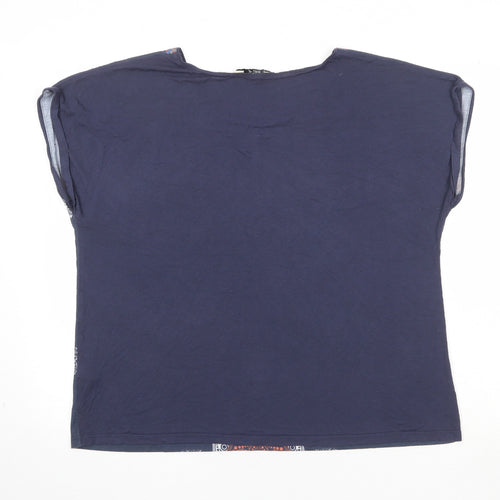 M&Co Womens Blue Geometric Polyester Basic T-Shirt Size 20 Round Neck