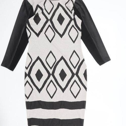 River Island Womens Beige Argyle/Diamond Polyester A-Line Size 10 Round Neck Pullover