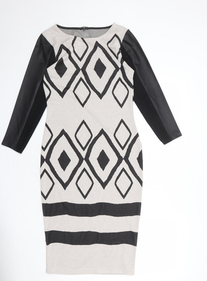 River Island Womens Beige Argyle/Diamond Polyester A-Line Size 10 Round Neck Pullover