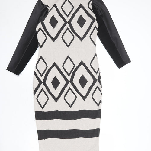 River Island Womens Beige Argyle/Diamond Polyester A-Line Size 10 Round Neck Pullover