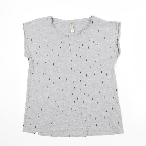 Anthem Womens Grey Geometric Cotton Basic T-Shirt Size M Round Neck