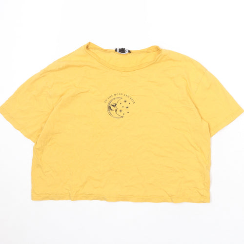 New Look Womens Yellow 100% Cotton Basic T-Shirt Size 12 Round Neck - To The Moon And Back