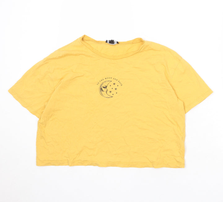 New Look Womens Yellow 100% Cotton Basic T-Shirt Size 12 Round Neck - To The Moon And Back
