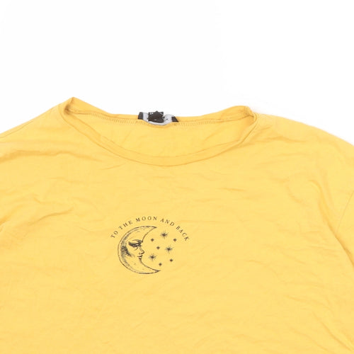 New Look Womens Yellow 100% Cotton Basic T-Shirt Size 12 Round Neck - To The Moon And Back