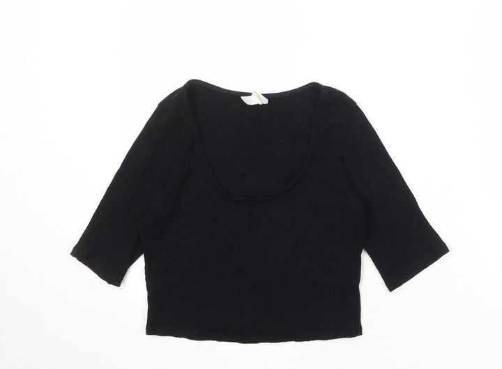 H&M Womens Black Viscose Basic T-Shirt Size M Scoop Neck