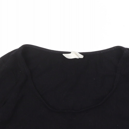 H&M Womens Black Viscose Basic T-Shirt Size M Scoop Neck