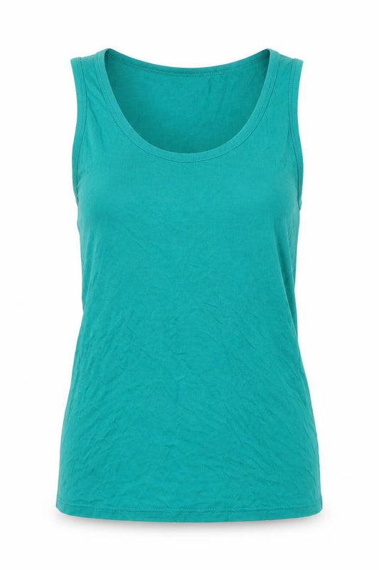 Front view of Dorothy Perkins women’s green viscose basic tank, size UK 8, scoop neck