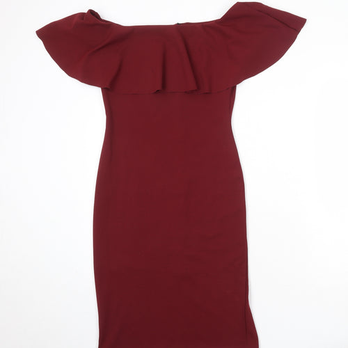 Izabel Womens Red Polyester Bodycon Size 12 Off the Shoulder Pullover