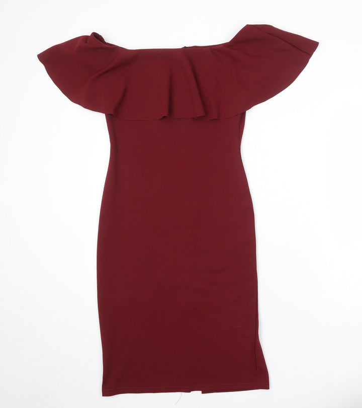 Izabel Womens Red Polyester Bodycon Size 12 Off the Shoulder Pullover