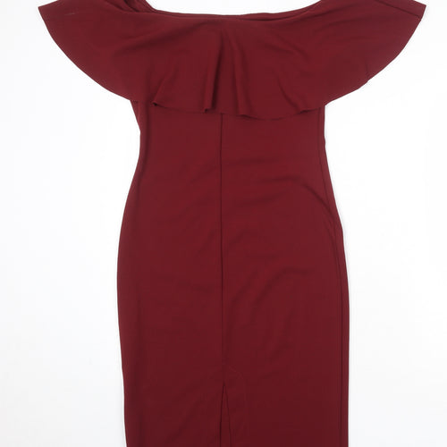 Izabel Womens Red Polyester Bodycon Size 12 Off the Shoulder Pullover