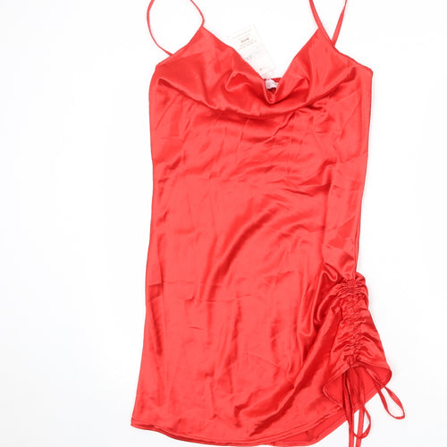 Femme Luxe Womens Red Polyester Slip Dress Size 10 Cowl Neck Pullover