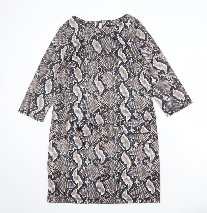 Wallis Womens Multicoloured Animal Print Polyester A-Line Size 8 Round Neck Button - Snakeskin Pattern