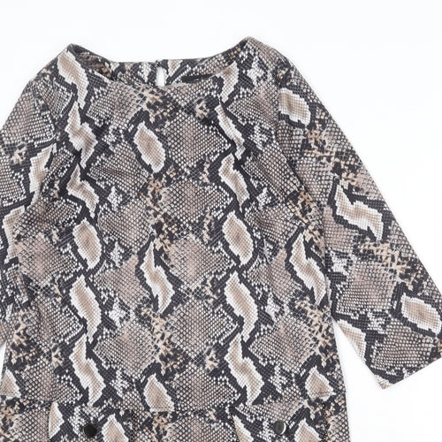 Wallis Womens Multicoloured Animal Print Polyester A-Line Size 8 Round Neck Button - Snakeskin Pattern