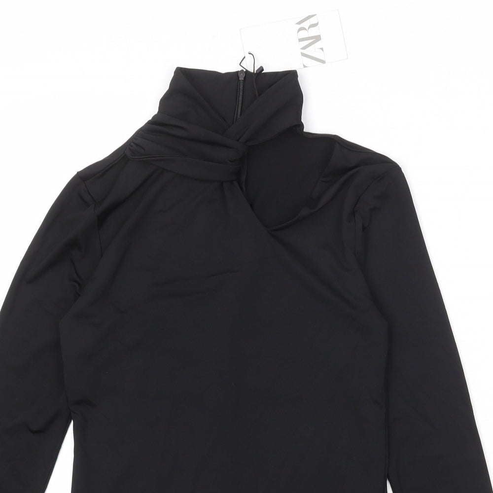 Zara Womens Black Polyester Bodysuit One-Piece Size M Snap - Cut Out Detail