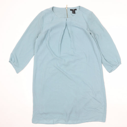 H&M Womens Blue Polyester A-Line Size 8 Round Neck Zip
