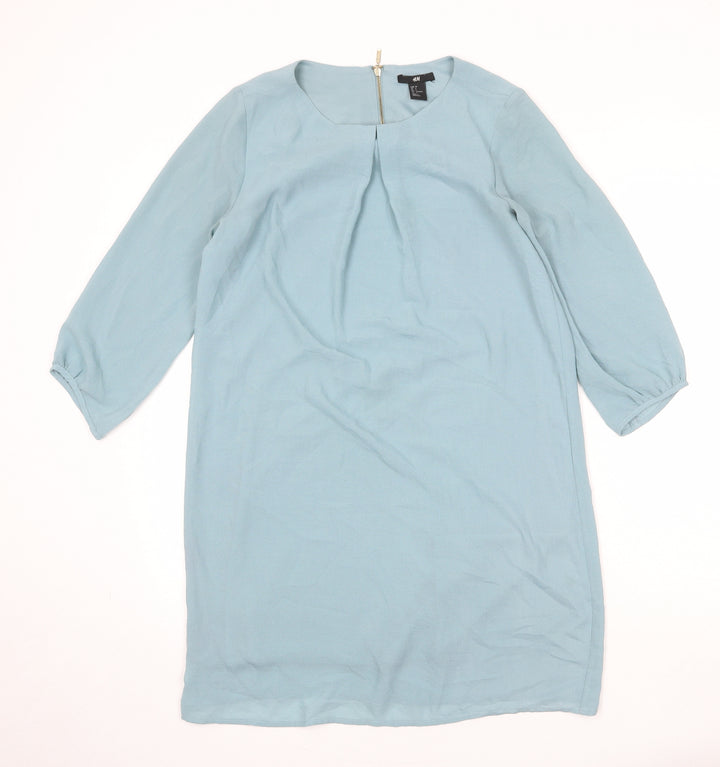H&M Womens Blue Polyester A-Line Size 8 Round Neck Zip