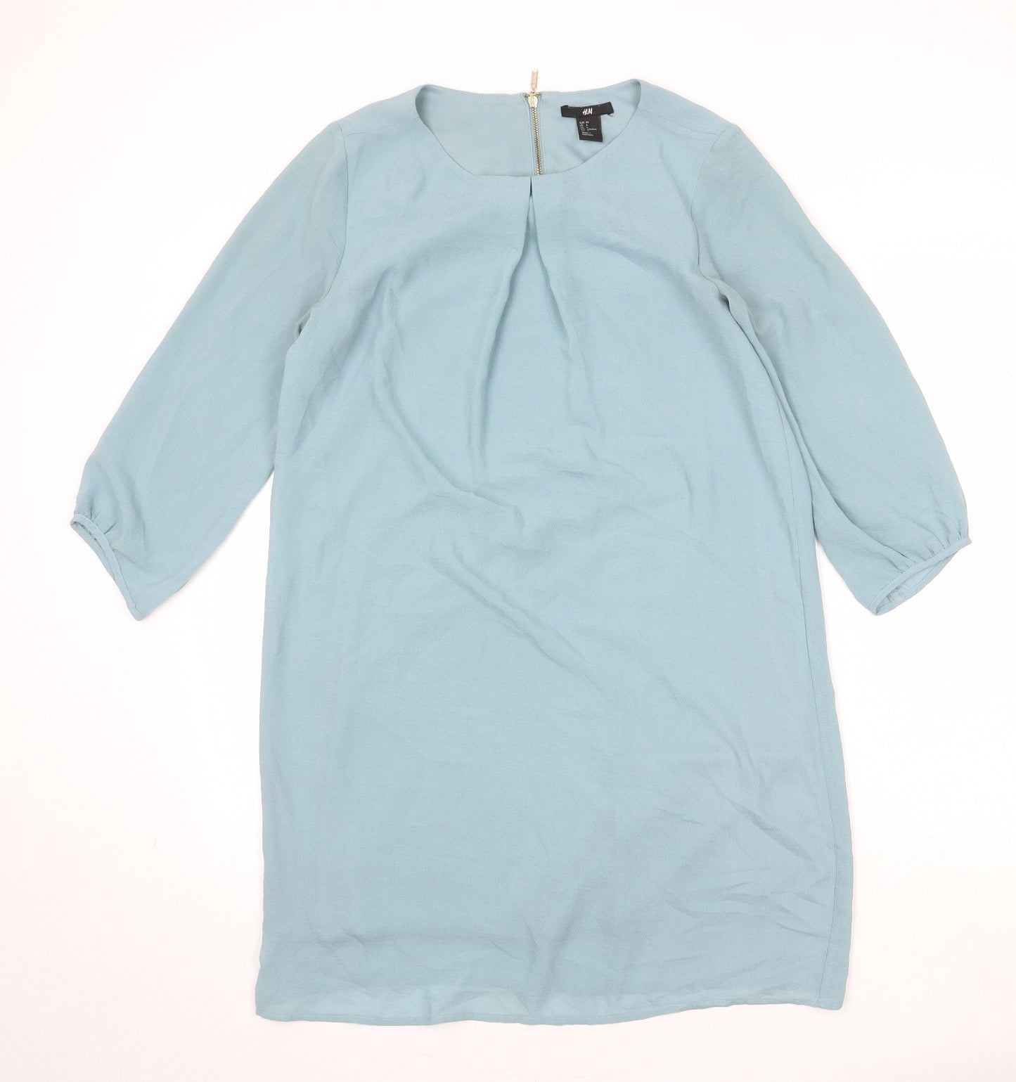 H&M Womens Blue Polyester A-Line Size 8 Round Neck Zip