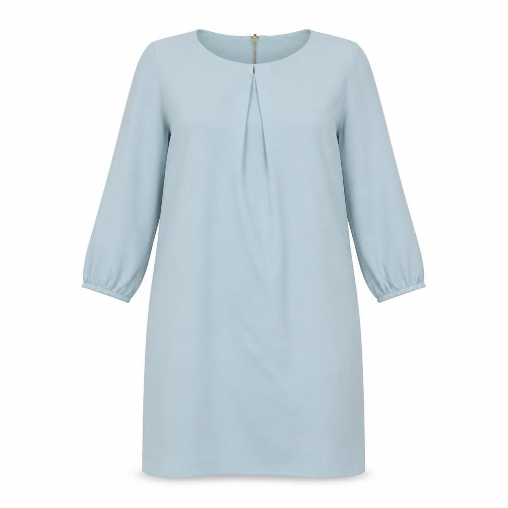 Front view of H&M women’s blue polyester a-line, size UK 8, round neck zip