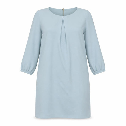 Front view of H&M women’s blue polyester a-line, size UK 8, round neck zip
