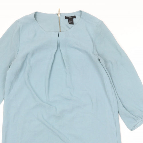 H&M Womens Blue Polyester A-Line Size 8 Round Neck Zip