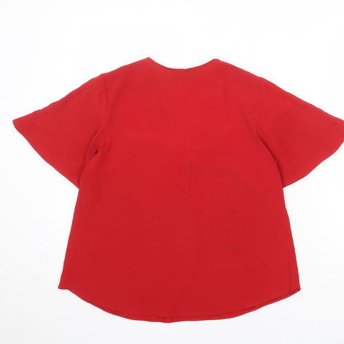 Dorothy Perkins Womens Red Polyester Basic Blouse Size 8 V-Neck