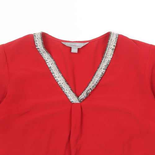 Dorothy Perkins Womens Red Polyester Basic Blouse Size 8 V-Neck