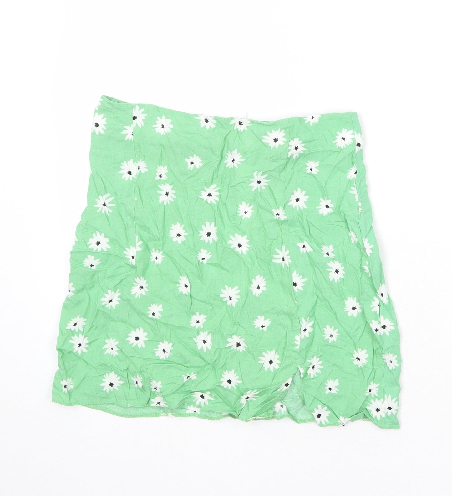 New Look Womens Green Floral Viscose A-Line Skirt Size 10 Zip