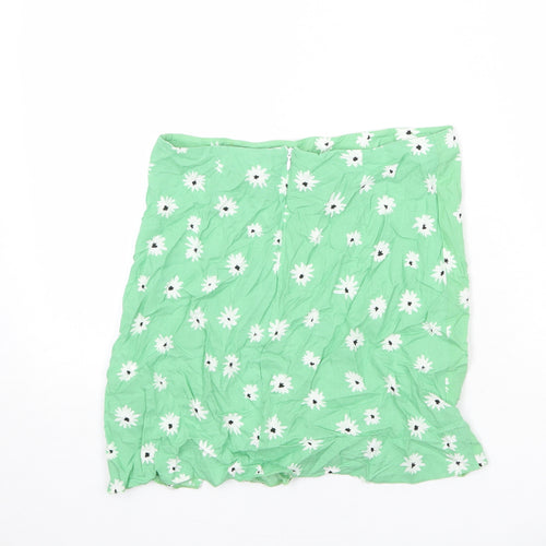 New Look Womens Green Floral Viscose A-Line Skirt Size 10 Zip