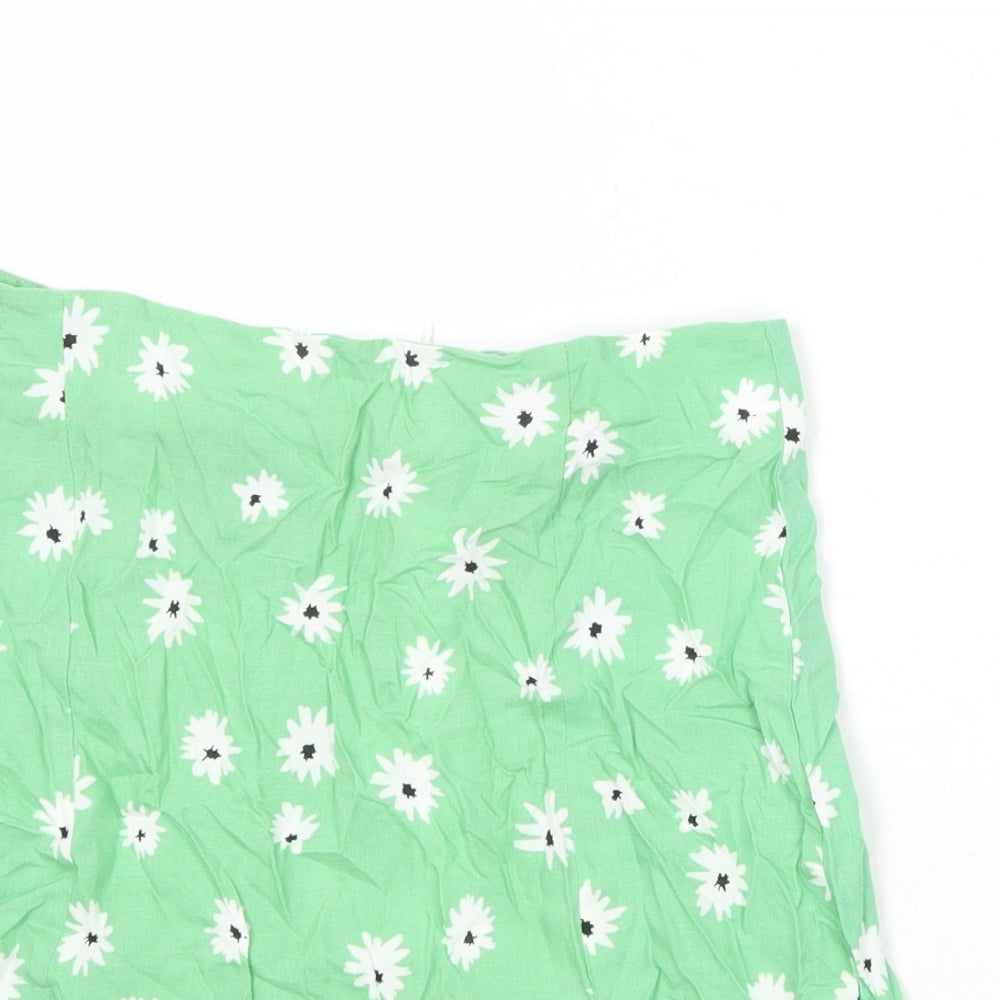 New Look Womens Green Floral Viscose A-Line Skirt Size 10 Zip