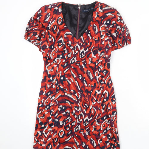 French Connection Womens Multicoloured Geometric Cotton A-Line Size 8 V-Neck Zip