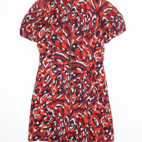 French Connection Womens Multicoloured Geometric Cotton A-Line Size 8 V-Neck Zip