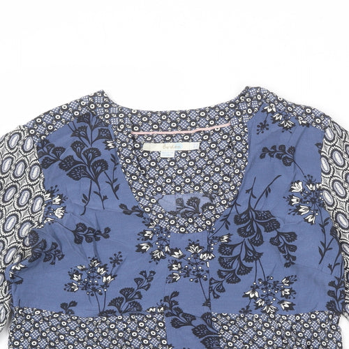 Boden Womens Blue Geometric Viscose Basic Blouse Size 10 Scoop Neck